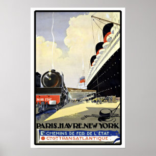 Poster Vintage voyage Paris Havre New York