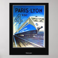Poster Vintage voyage Paris-Lyon France