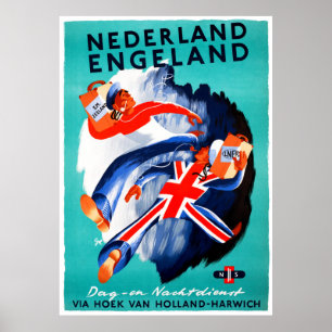 Poster Vintage voyage Pays-Bas England restauré