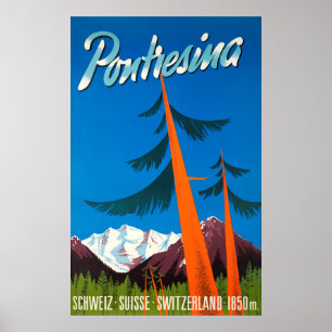 Poster Vintage voyage Pontresina Suisse