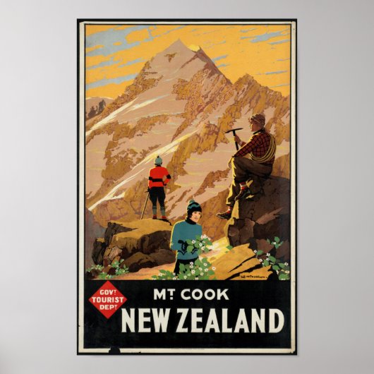 Poster Vintage voyage pour la Nouvelle-Zélande (Devant)
