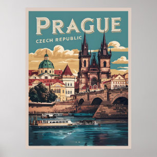 Poster vintage voyage prague république tchèque cadeaux,