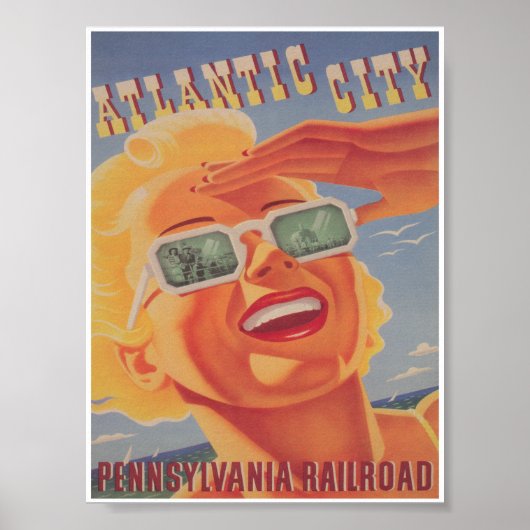 Poster Vintage voyage rétro Atlantic City New Jersey (Devant)