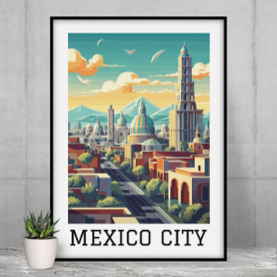 Poster Vintage voyage rétro classique de Mexico City CDMX