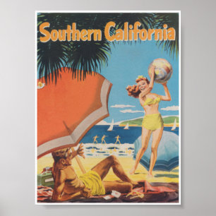 Poster Vintage voyage rétro de Californie du Sud