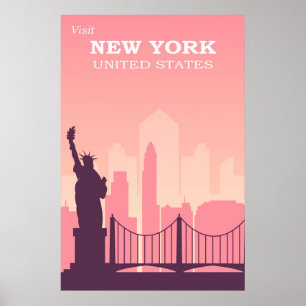 Poster Vintage voyage rose de New York