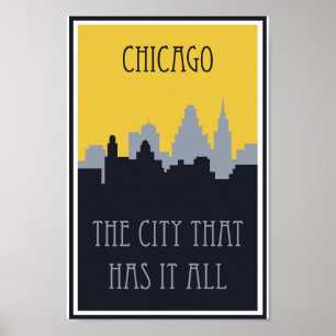 Poster Vintage voyage Skyline de Chicago Illinois City