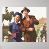 Poster Vintage voyage, Touristes en Vacances (Devant)