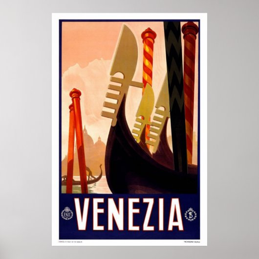 Poster Vintage voyage Venezia Gondola (Devant)