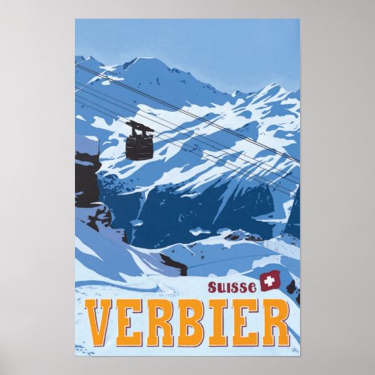 Poster Vintage voyage Verbier Suisse (Devant)