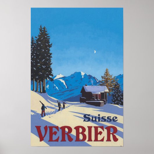 Poster Vintage voyage Verbier Suisse (Devant)
