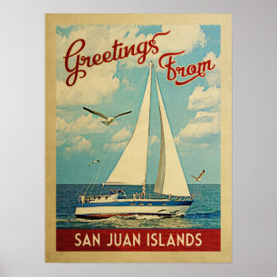 Poster Vintage voyage WA de voilier d'îles de San Juan