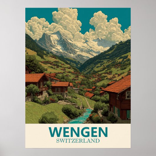 Poster Vintage voyage Wengen Suisse (Devant)