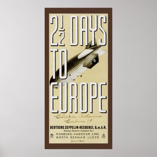 Poster Vintage voyage Zeppelin Hindenburg (Devant)