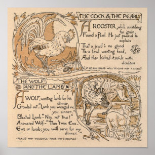 Poster Vintage Walter Crane : Coq & Pearl Wolf & Lamb