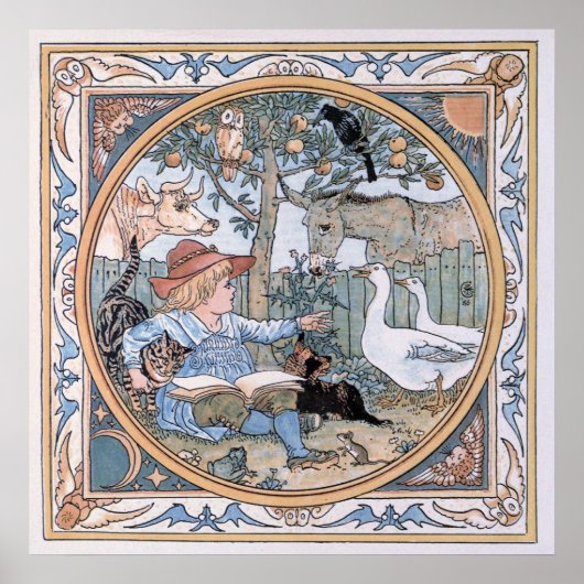 Poster Vintage Walter Crane : L'enfant, les animaux (Devant)