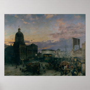 Poster Vintage Washington Street Indianapolis à Dusk