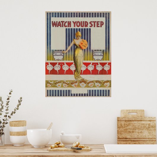 Poster vintage "Watch Your Step" (Cuisine)