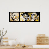 Poster vintage watercolor yellow girls 3/3 all in one (Cuisine)