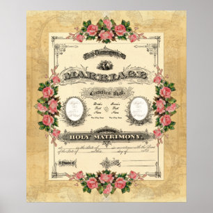 Poster Vintage Wedding Marriage Certificate Modern Design