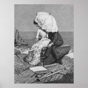 Poster Vintage Wedding, Newlyweds by the Beach