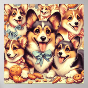 Poster Vintage Welsh Corgi Cardigan sans couture