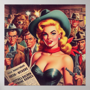 Poster Vintage Western Pulp Girl