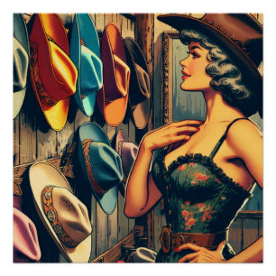 Poster Vintage Western Retro Cowgirl Shopping Pour Casque