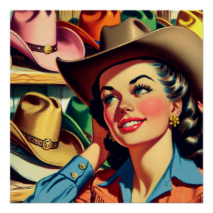 Poster Vintage Western Retro Cowgirl Shopping Pour Casque
