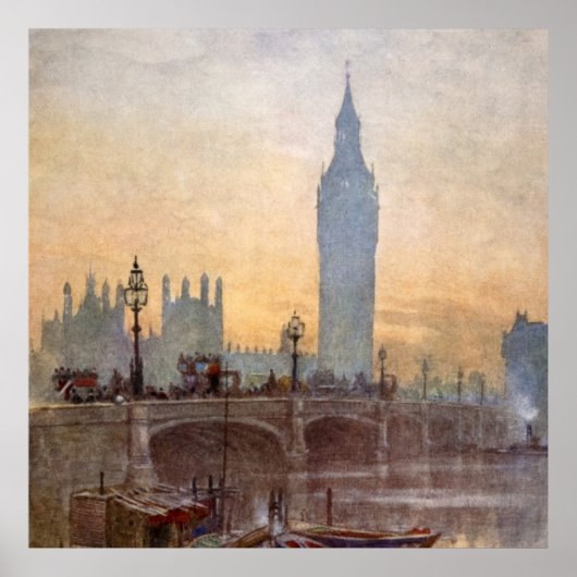 Poster Vintage Westminster Bridge Big Ben Londres Anglete (Devant)