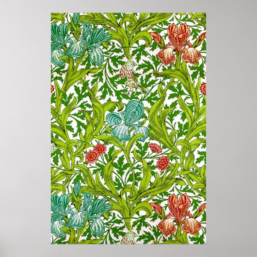 Poster Vintage William Morris Iris Bird Motif Floral (Devant)