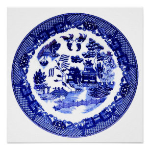 Poster Vintage Willow bleu Motif vers 1790