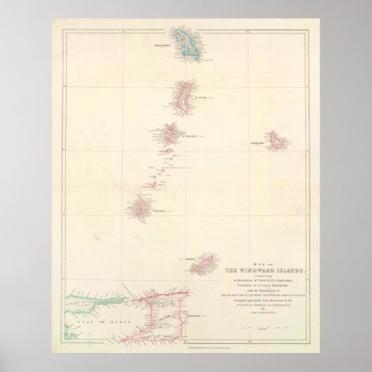 Poster Vintage Windward Islands of The Caribbean Map (Devant)