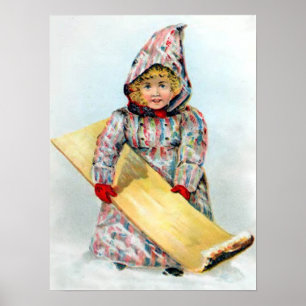 Poster Vintage Winter Sledding