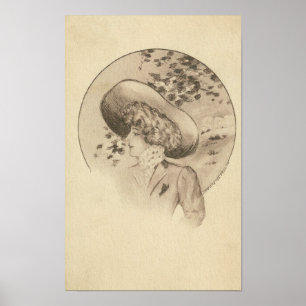 Poster Vintage Woman With Leaves