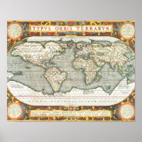 Vintage World Map by Abraham Ortelius 1587-1595