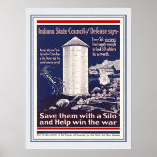 Poster Vintage WW1 Corn Indiana Silo Patriotic Farmants