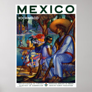 Poster Vintage Xochimilco Mexique Voyage