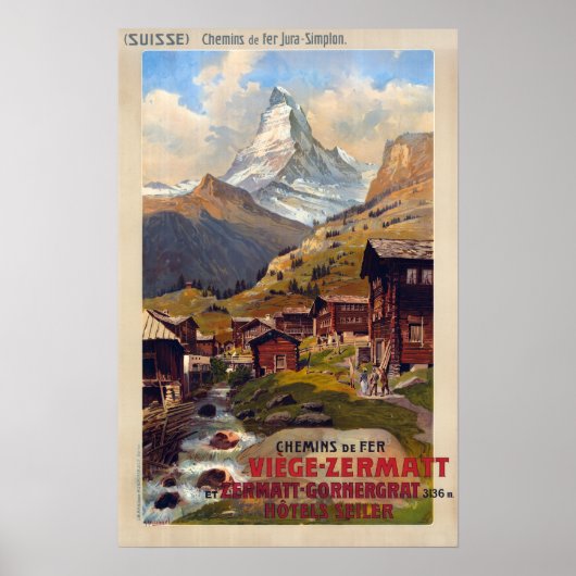 Poster Vintage Zermatt Suisse Matterhorn Travel (Devant)