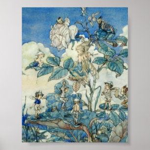 Poster Vintages fées dans un Bush Rose