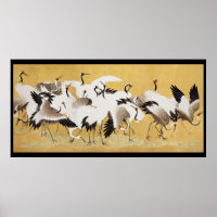 Vintages troupeaux d'oiseaux de grue japonais
