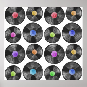 Poster Vinyl LP Records Retro Illustration