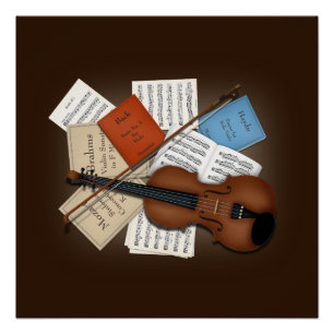 Poster Viola & Bow Avec Livres & Partitions Musique Perso