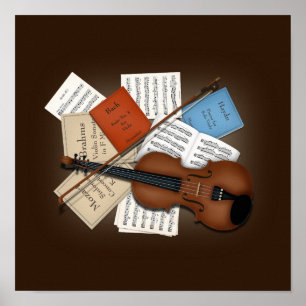 Poster Viola & Bow Avec Livres & Partitions Musique Perso