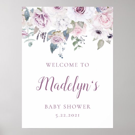 Poster Violet | Accueil Baby shower floral (Devant)