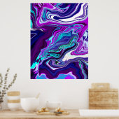 Poster Violet, bleu et Turquoise Art moderne Abstrait (Cuisine)