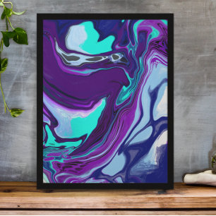 Poster Violet et Turquoise Abstrait Fluid Art