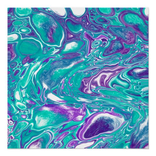 Poster Violet et Turquoise Fluid Art Marbre comme des bul (Devant)