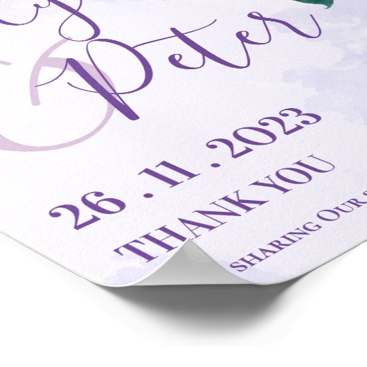 Poster Violet Floral Romantique Accueil À Notre Mariage (Coin)