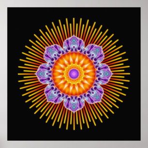Poster Violet jaune mandala noir